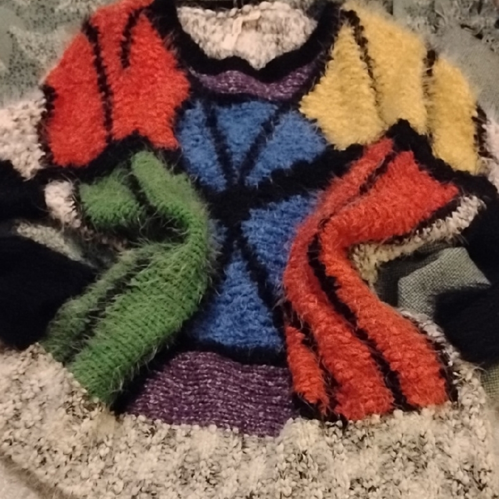 My Beloved Red and Blue Crew Neck Sweater Vintage